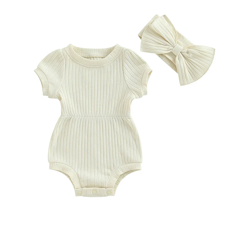 Ribbed Romper and Bow Set